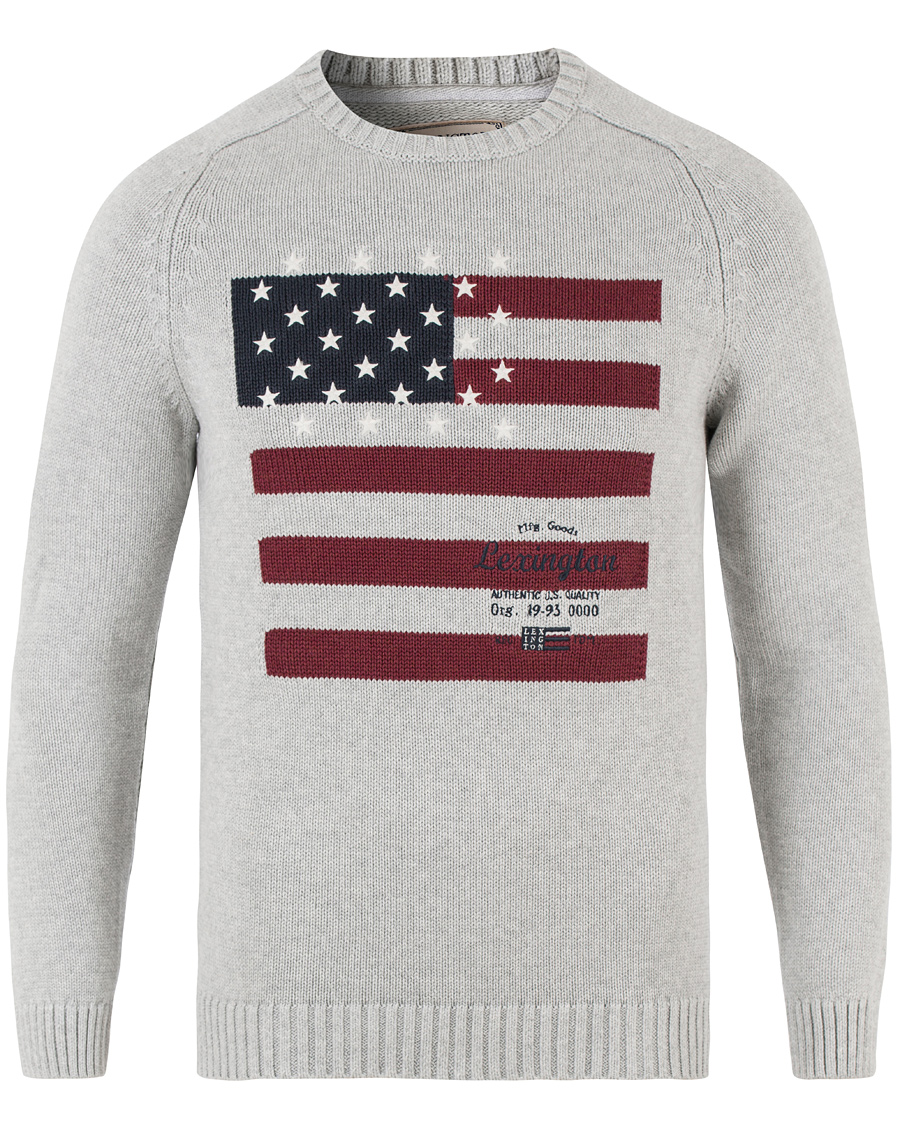 Herre | Trøjer | Lexington | Dylan Knitted Flag Sweater Light Warm Grey Melange