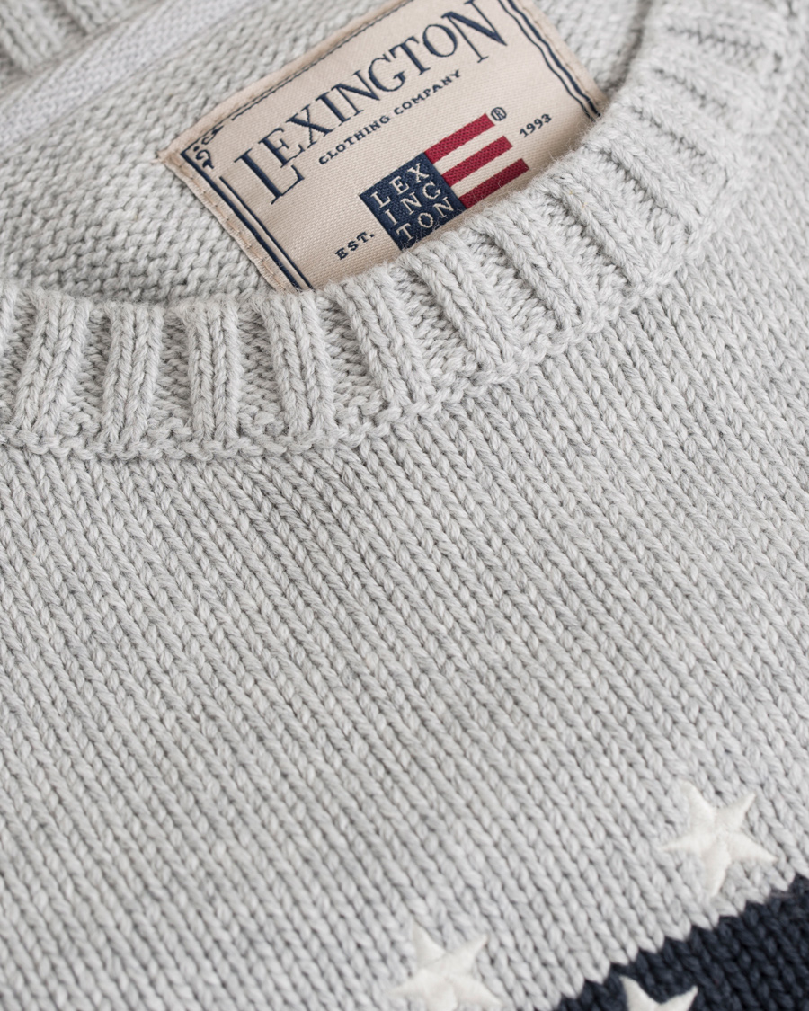 Herre | Trøjer | Lexington | Dylan Knitted Flag Sweater Light Warm Grey Melange
