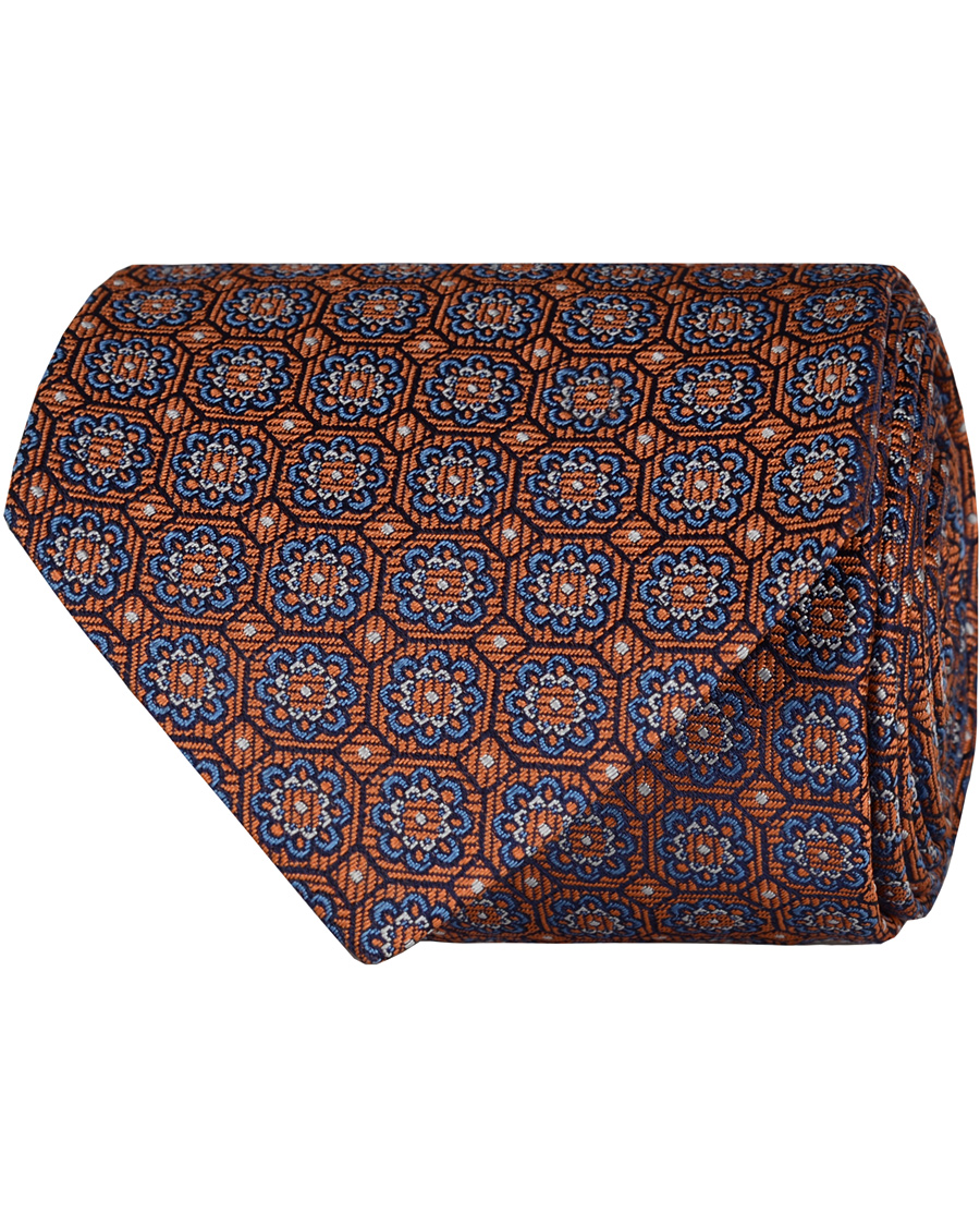 Herre | Eton Silk Woven Medallion 8 cm Tie Orange | Eton | Silk Woven Medallion 8 cm Tie Orange