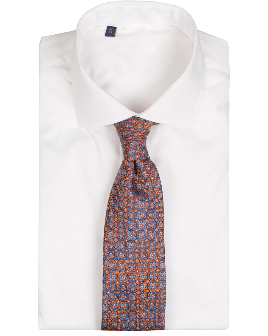Herre | Eton Silk Woven Medallion 8 cm Tie Orange | Eton | Silk Woven Medallion 8 cm Tie Orange