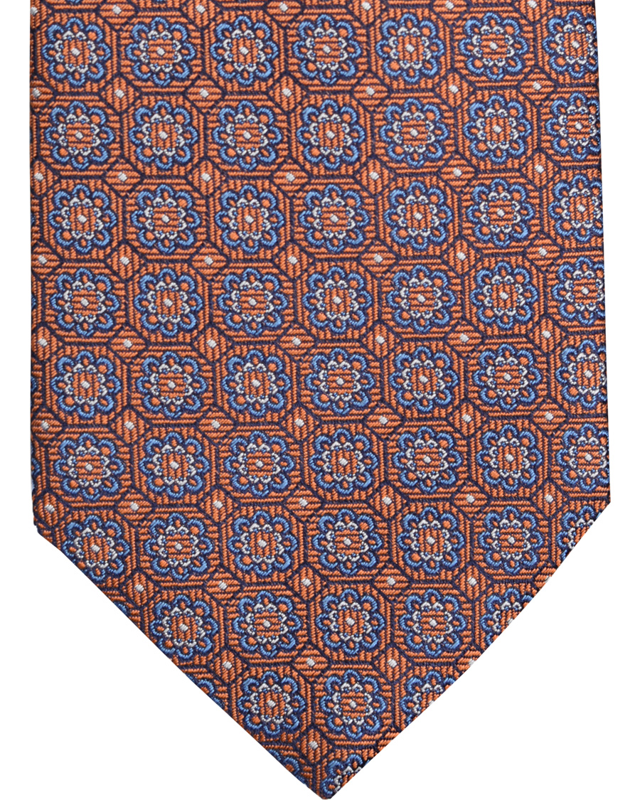 Herre | Eton Silk Woven Medallion 8 cm Tie Orange | Eton | Silk Woven Medallion 8 cm Tie Orange
