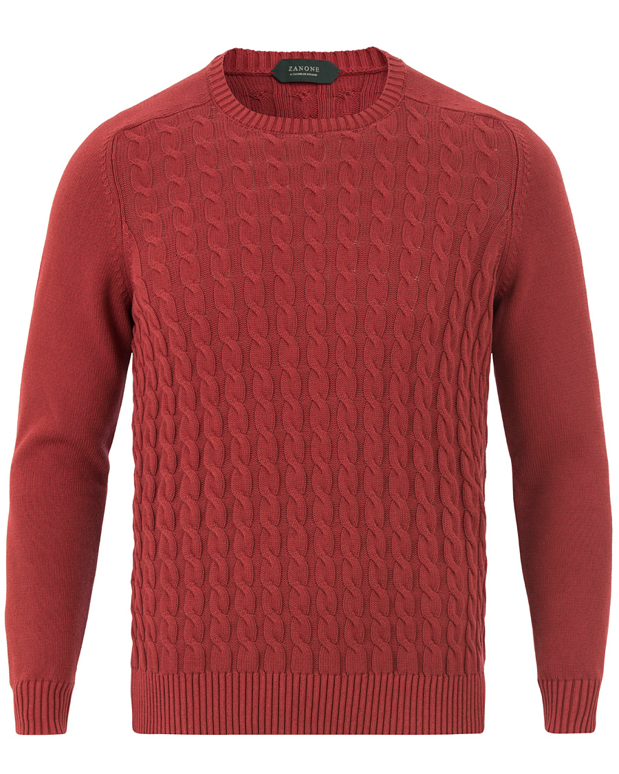 Herre | Trøjer | Zanone | Cotton Cable Sweater Bordeaux Red