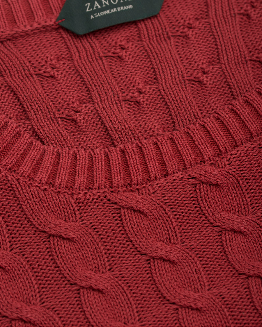 Herre | Trøjer | Zanone | Cotton Cable Sweater Bordeaux Red