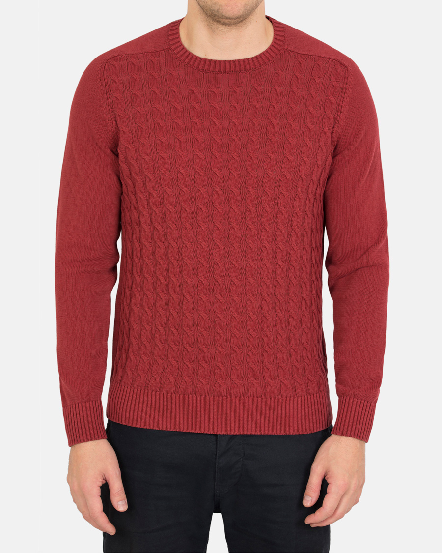 Herre | Trøjer | Zanone | Cotton Cable Sweater Bordeaux Red