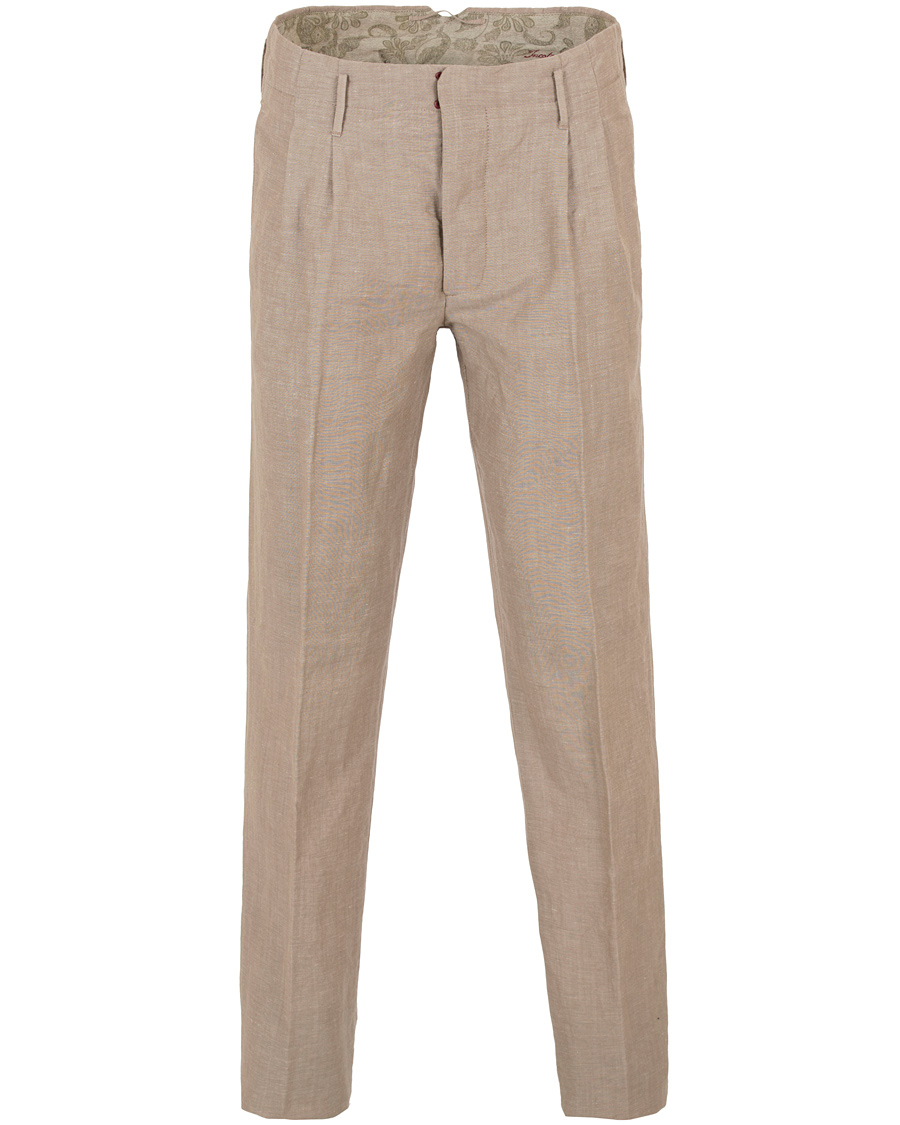 Herre | Bukser | Incotex | Loose Fit Double Pleated Linen Pant Light Brown