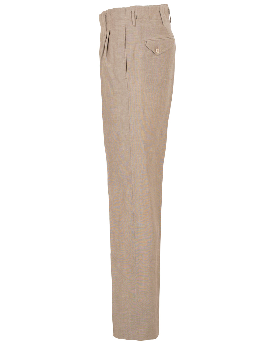 Herre | Bukser | Incotex | Loose Fit Double Pleated Linen Pant Light Brown