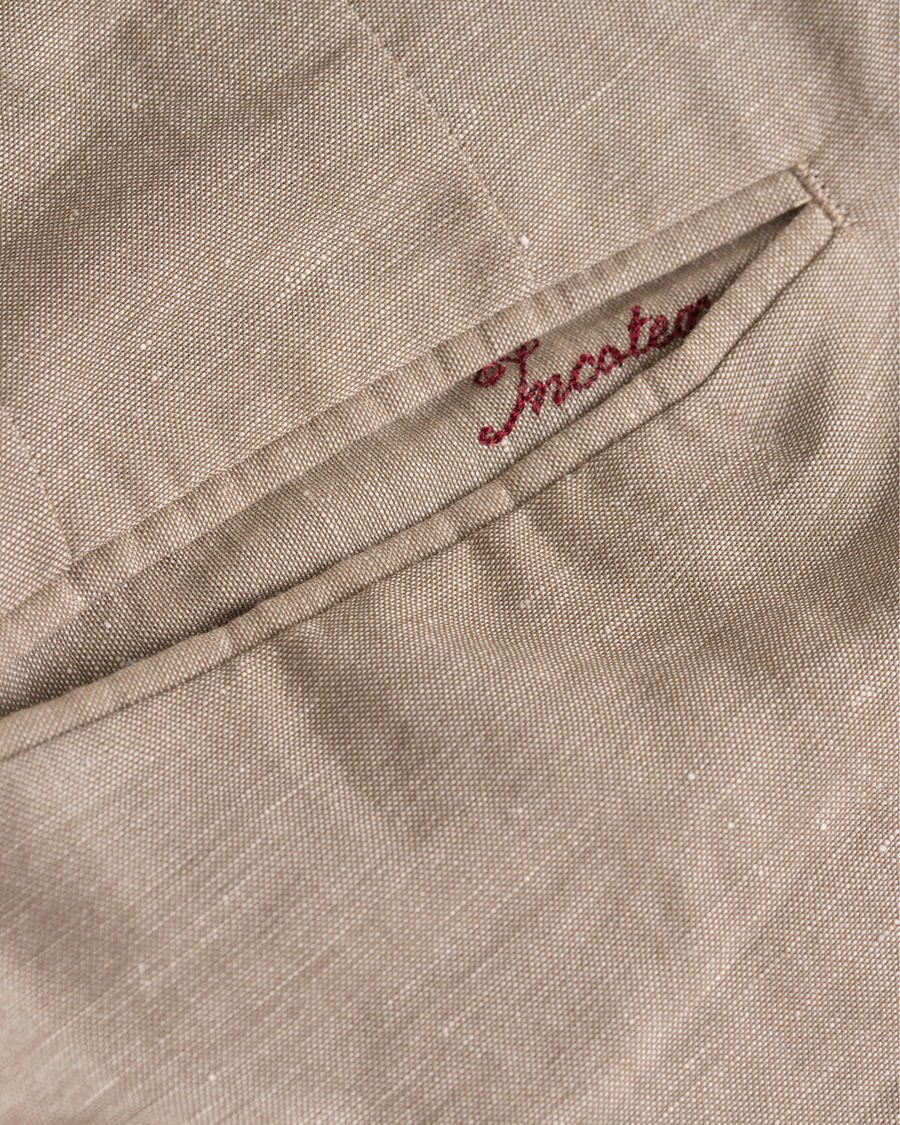 Herre | Bukser | Incotex | Loose Fit Double Pleated Linen Pant Light Brown