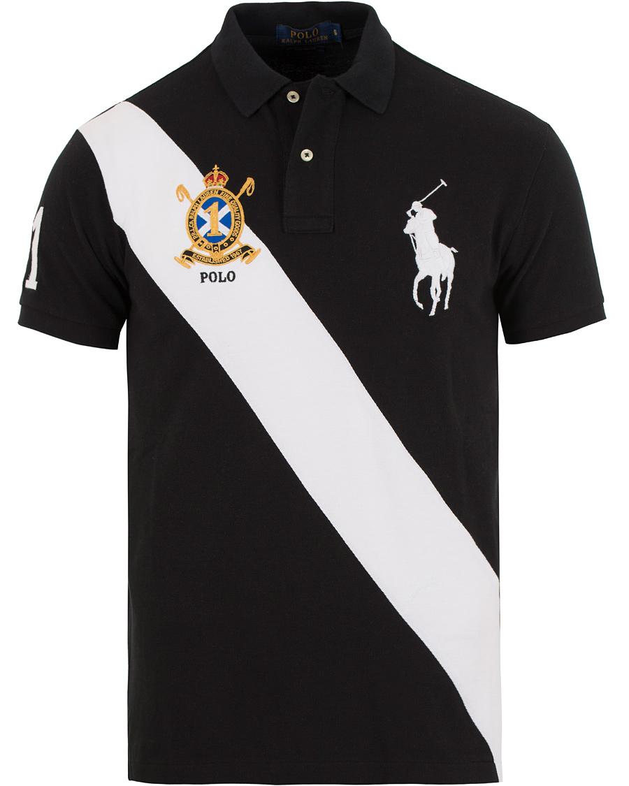 Herre | Polotrøjer | Polo Ralph Lauren | Custom Fit Big Pony Diagonal Stripe Polo Black/White