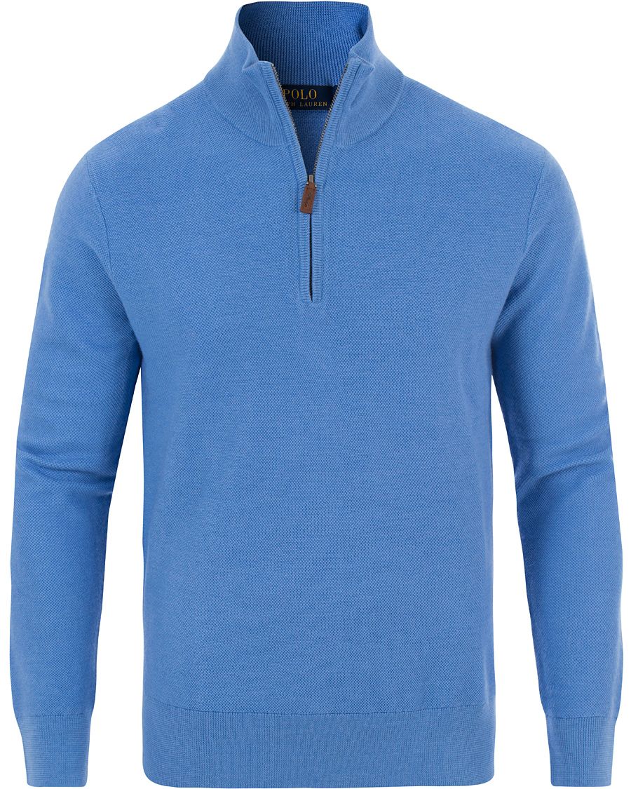 Herre | Trøjer | Polo Ralph Lauren | Cotton/Silk/Cashmere Half Zip Honeycomb Aerial Blue