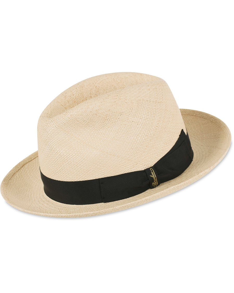 Herre | Borsalino Panama Quito Hat With Medium Brim Natural With Black | Borsalino | Panama Quito Hat With Medium Brim Natural With Black