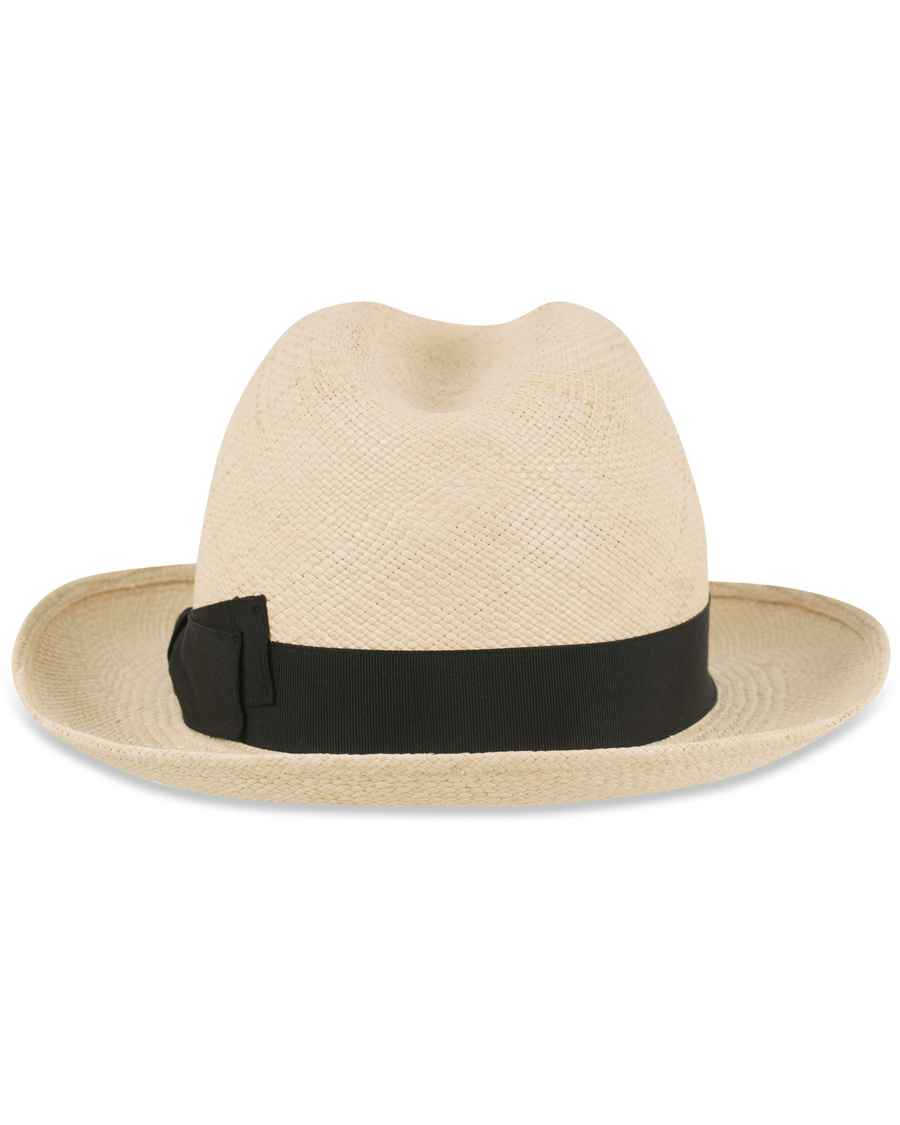 Herre | Borsalino Panama Quito Hat With Medium Brim Natural With Black | Borsalino | Panama Quito Hat With Medium Brim Natural With Black