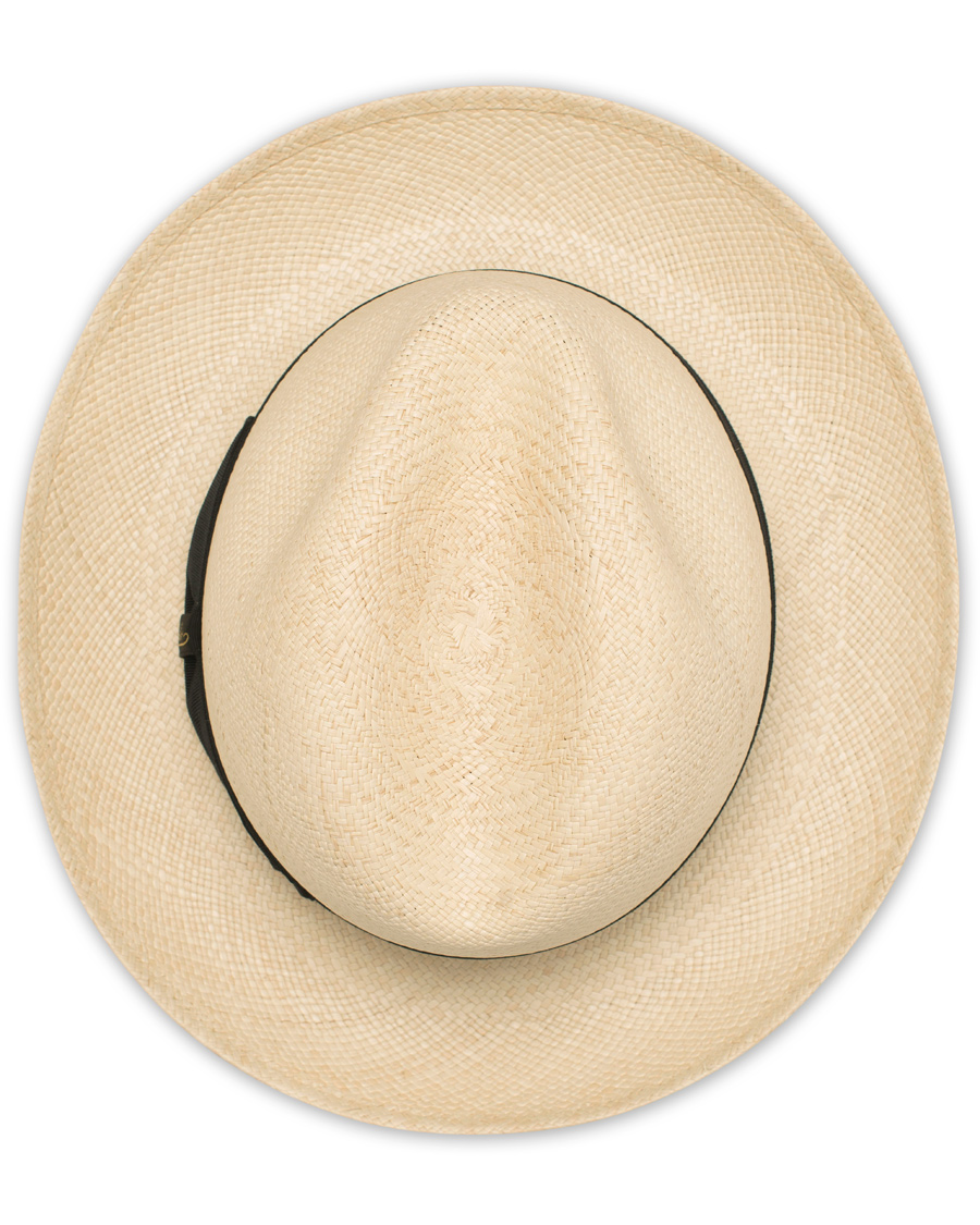 Herre | Borsalino Panama Quito Hat With Medium Brim Natural With Black | Borsalino | Panama Quito Hat With Medium Brim Natural With Black