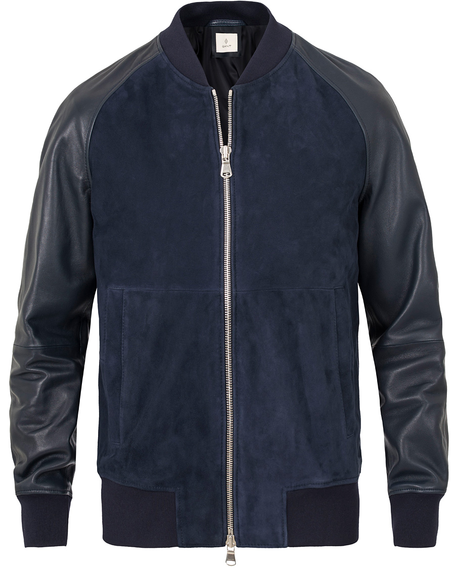 Herre | Jakker | GANT Diamond G | Leather/Suede Bomber Jacket Marine