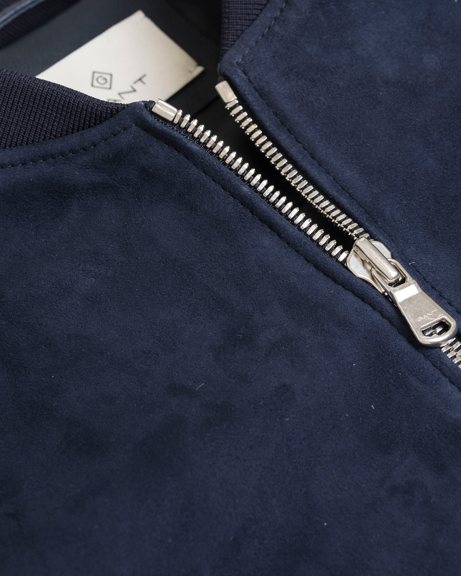 Herre | Jakker | GANT Diamond G | Leather/Suede Bomber Jacket Marine