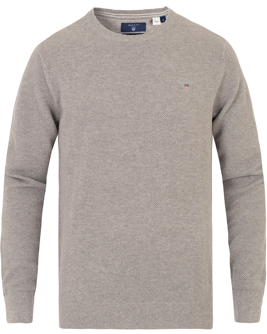 Herre | Trøjer | GANT | Cotton Pique Crew Neck Grey Melange