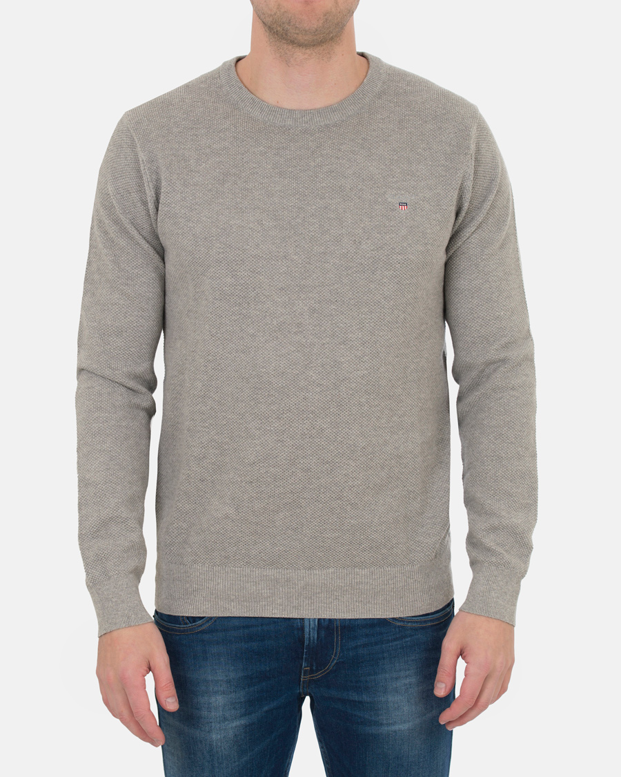 Herre | Trøjer | GANT | Cotton Pique Crew Neck Grey Melange