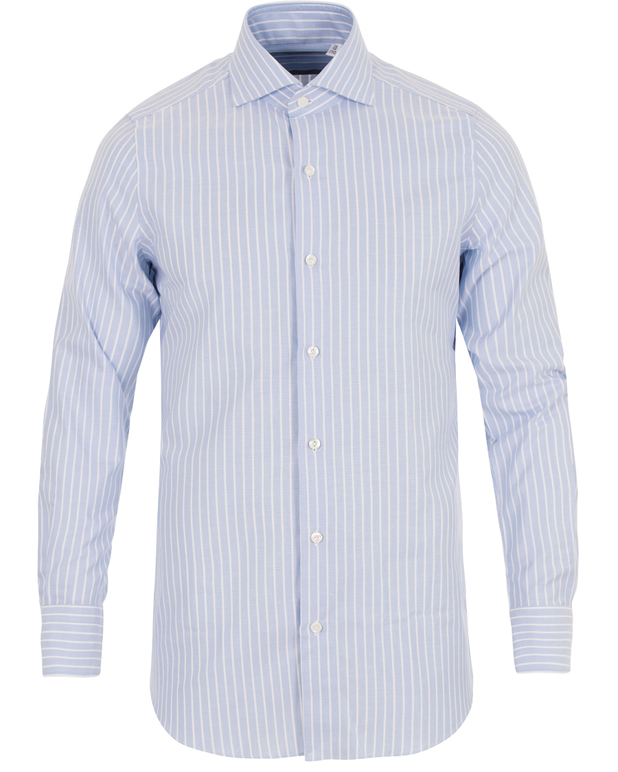 Herre | Skjorter | Finamore Napoli | Milano Slim Fit Oxford Stripe Shirt Light Blue