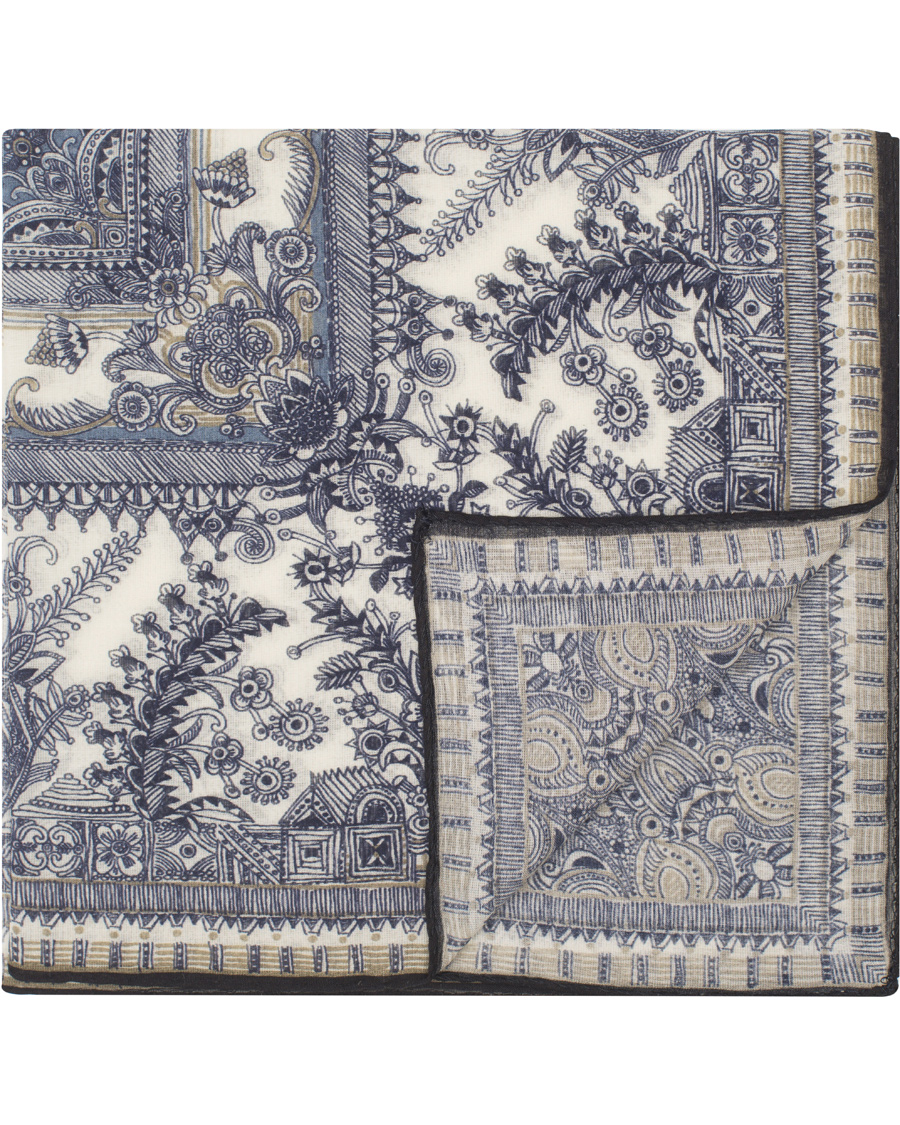 Herre | Drake's Cotton/Silk Oriental Gardens Printed Pocket Square Navy | Drake's | Cotton/Silk Oriental Gardens Printed Pocket Square Navy
