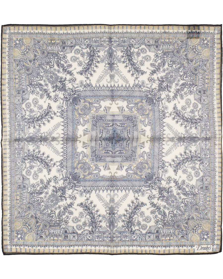 Herre | Drake's Cotton/Silk Oriental Gardens Printed Pocket Square Navy | Drake's | Cotton/Silk Oriental Gardens Printed Pocket Square Navy