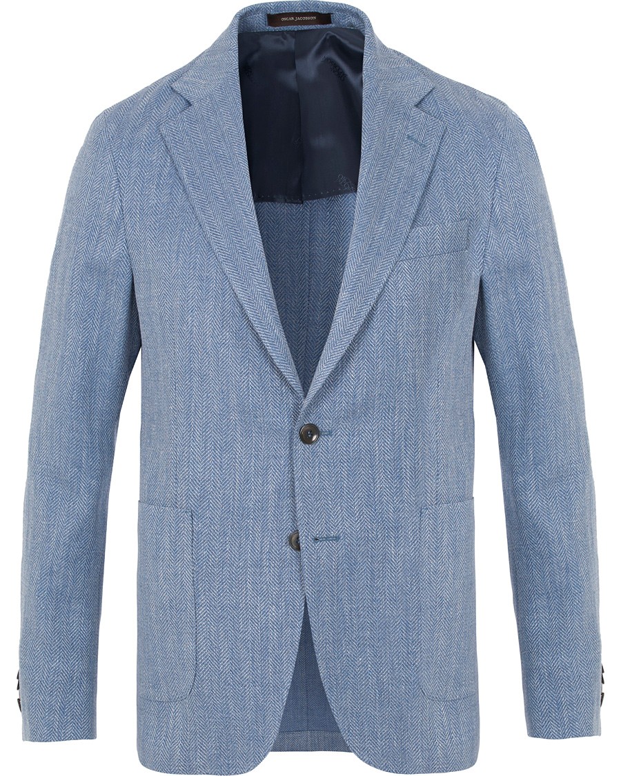 Herre | Blazere & jakker | Oscar Jacobson | Epic Linen/Wool Herringbone Blazer Light Blue