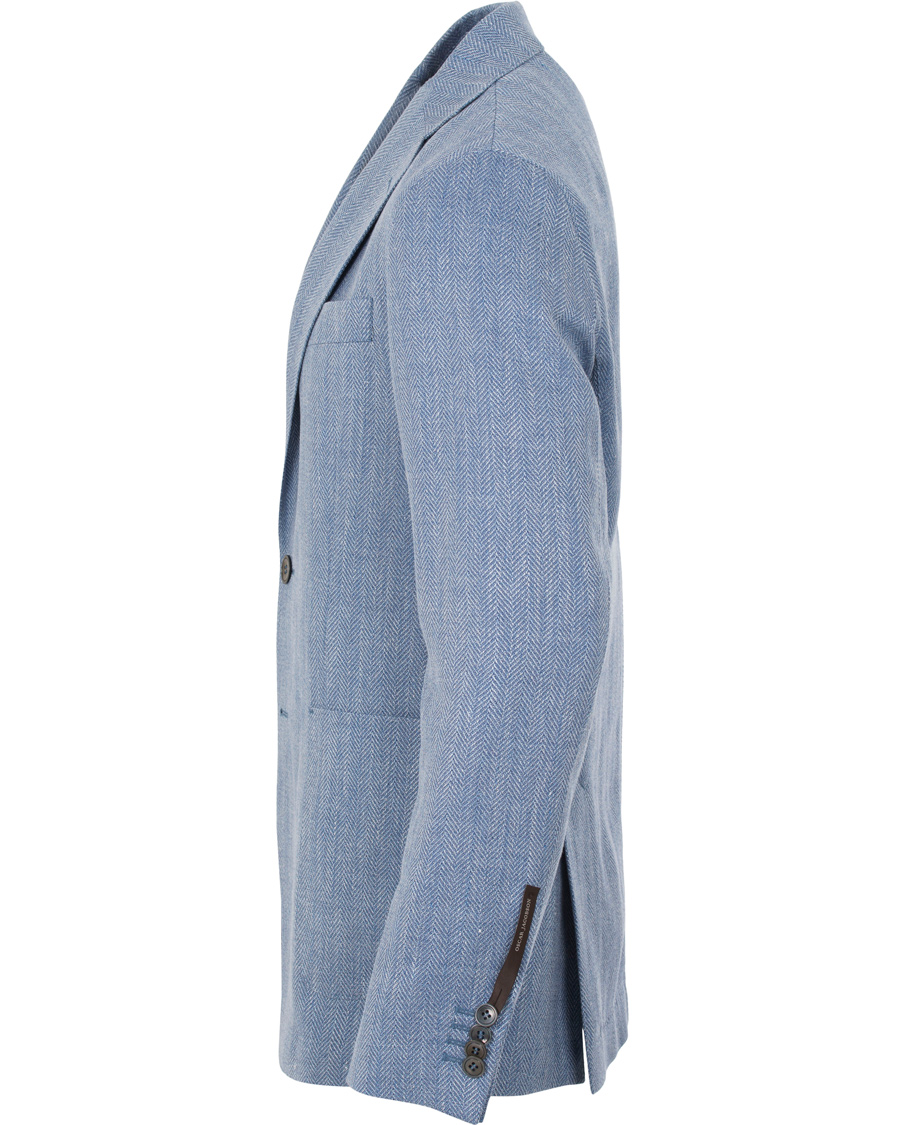 Herre | Blazere & jakker | Oscar Jacobson | Epic Linen/Wool Herringbone Blazer Light Blue