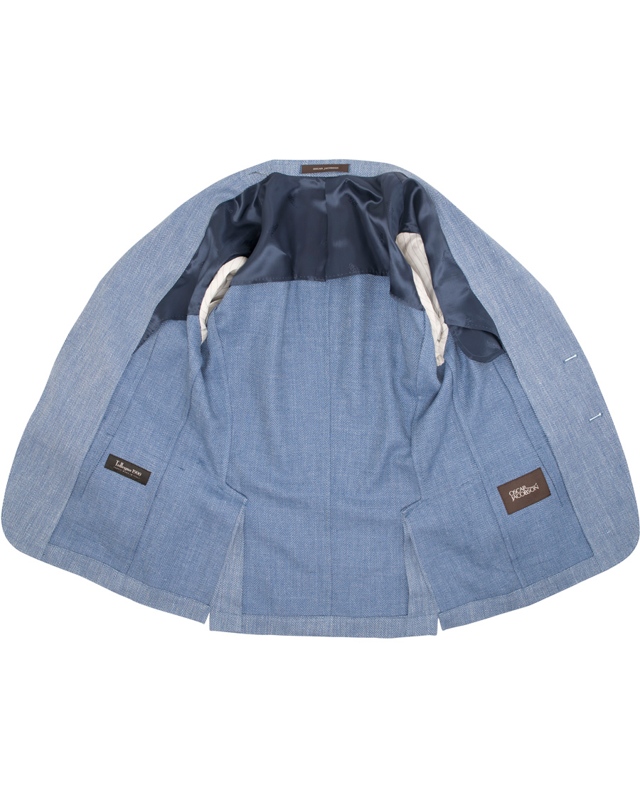Herre | Blazere & jakker | Oscar Jacobson | Epic Linen/Wool Herringbone Blazer Light Blue