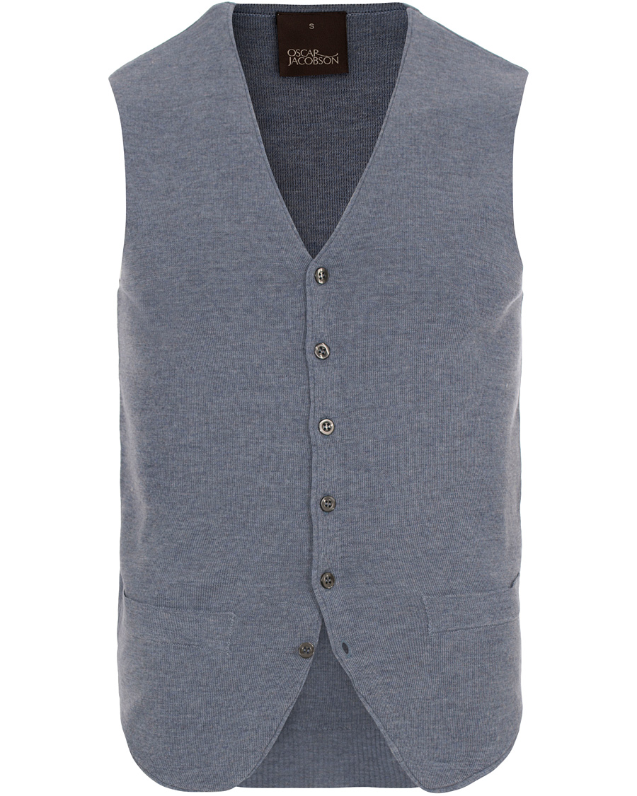 Herre | Trøjer | Oscar Jacobson | Tailor Extrafine Merino Wool Waistcoat Blue Melange
