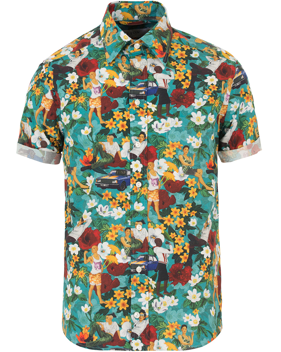 Herre | Skjorter | Eton | Slim Fit Poplin Hawaii Short Sleeve Shirt Green