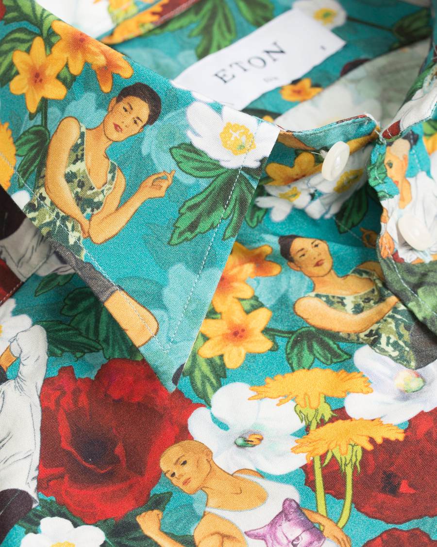 Herre | Skjorter | Eton | Slim Fit Poplin Hawaii Short Sleeve Shirt Green