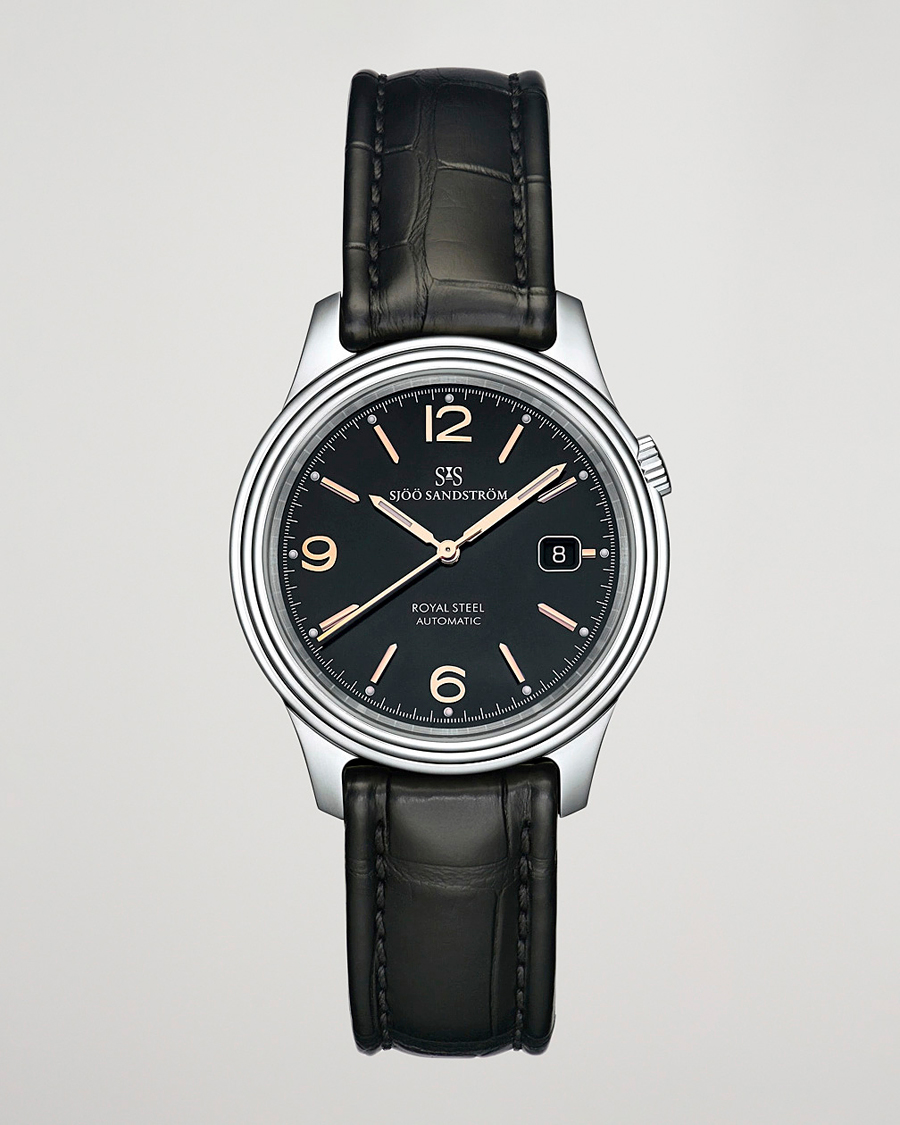 Herre | Sjöö Sandström Royal Steel Classic 41mm Black and Black Alligator | Sjöö Sandström | Royal Steel Classic 41mm Black and Black Alligator