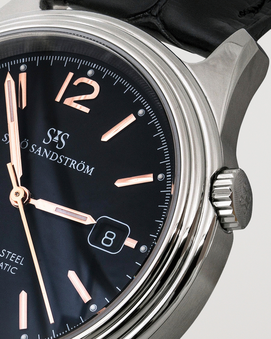 Herre | Sjöö Sandström Royal Steel Classic 41mm Black and Black Alligator | Sjöö Sandström | Royal Steel Classic 41mm Black and Black Alligator