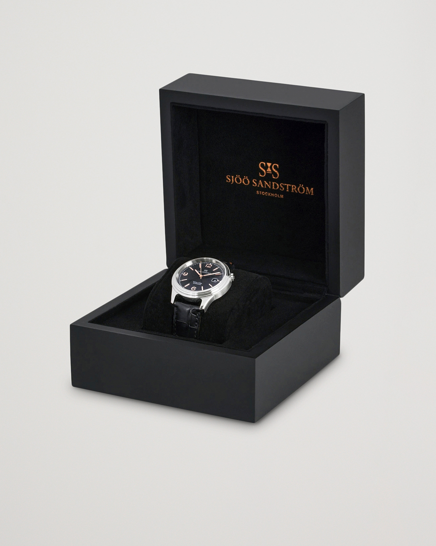 Herre | Sjöö Sandström Royal Steel Classic 41mm Black and Black Alligator | Sjöö Sandström | Royal Steel Classic 41mm Black and Black Alligator