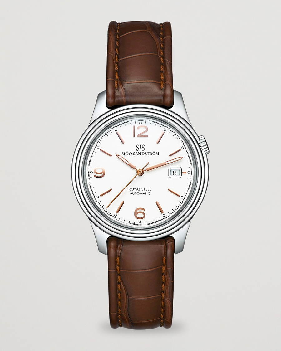 Herre | Sjöö Sandström Royal Steel Classic 41mm Ivory and Brown Alligator | Sjöö Sandström | Royal Steel Classic 41mm Ivory and Brown Alligator