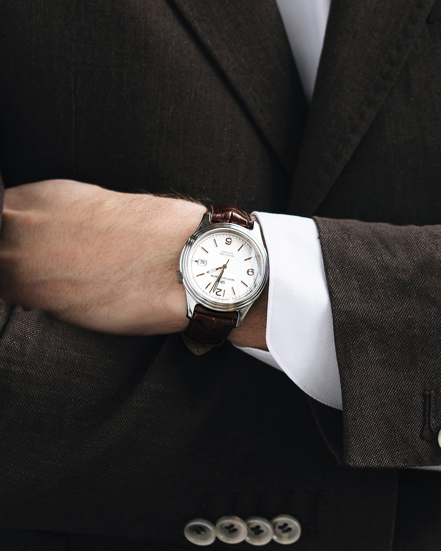 Herre | Fine watches | Sjöö Sandström | Royal Steel Classic 41mm Ivory and Brown Alligator