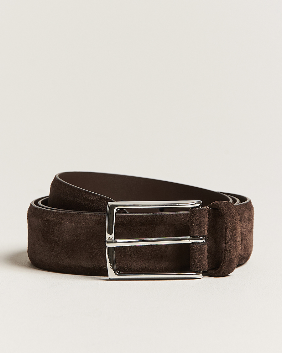 Herre | Bælter | Anderson's | Calf Suede 3,5 cm Belt Dark Brown