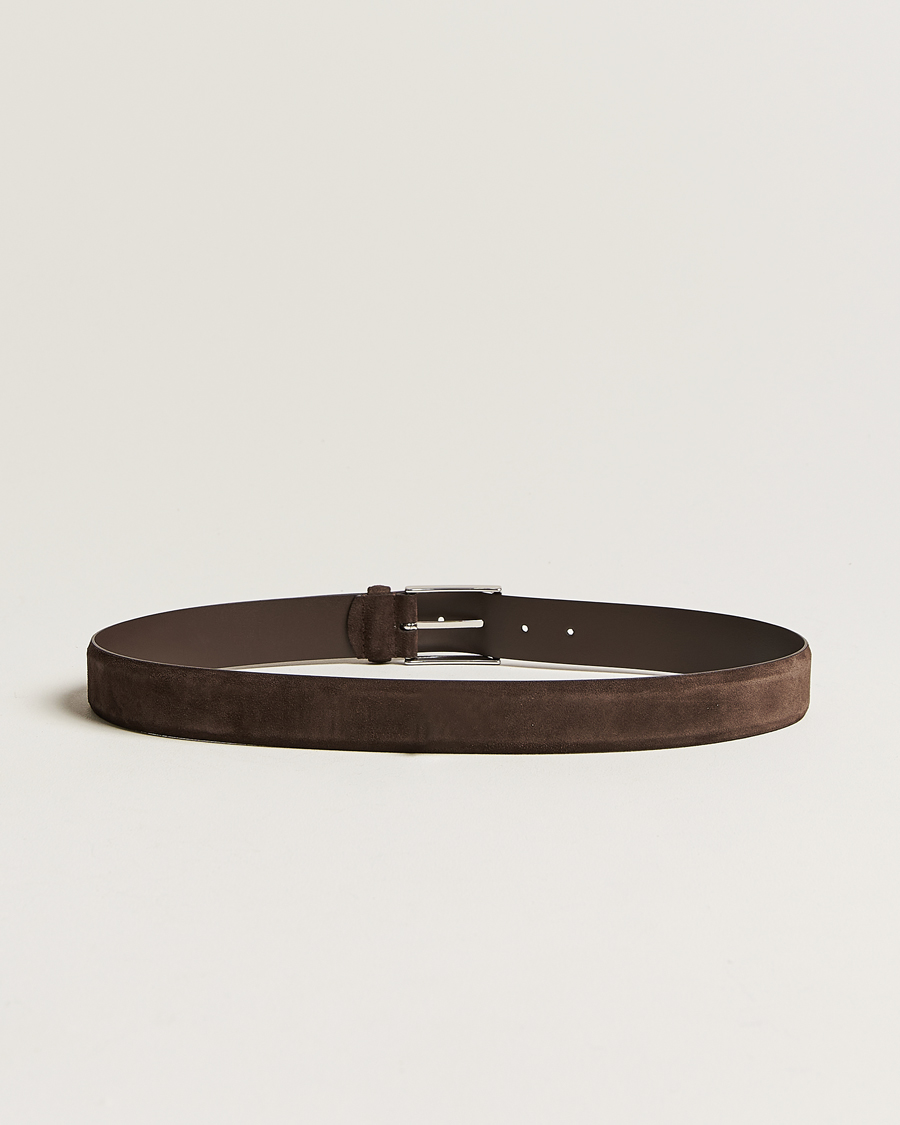 Herre | Italian Department | Anderson's | Calf Suede 3,5 cm Belt Dark Brown