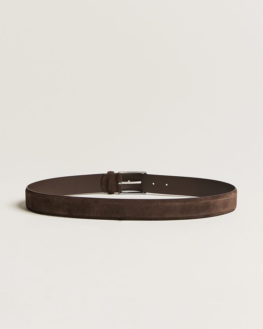 Herre | Tilbehør | Anderson's | Calf Suede 3,5 cm Belt Dark Brown