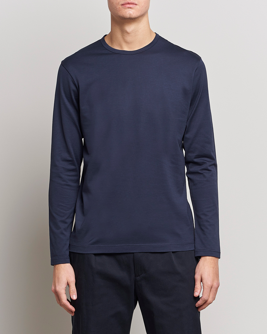 Herre | Loungewear-afdelingen | Sunspel | Long Sleeve Crew Neck Cotton Tee Navy