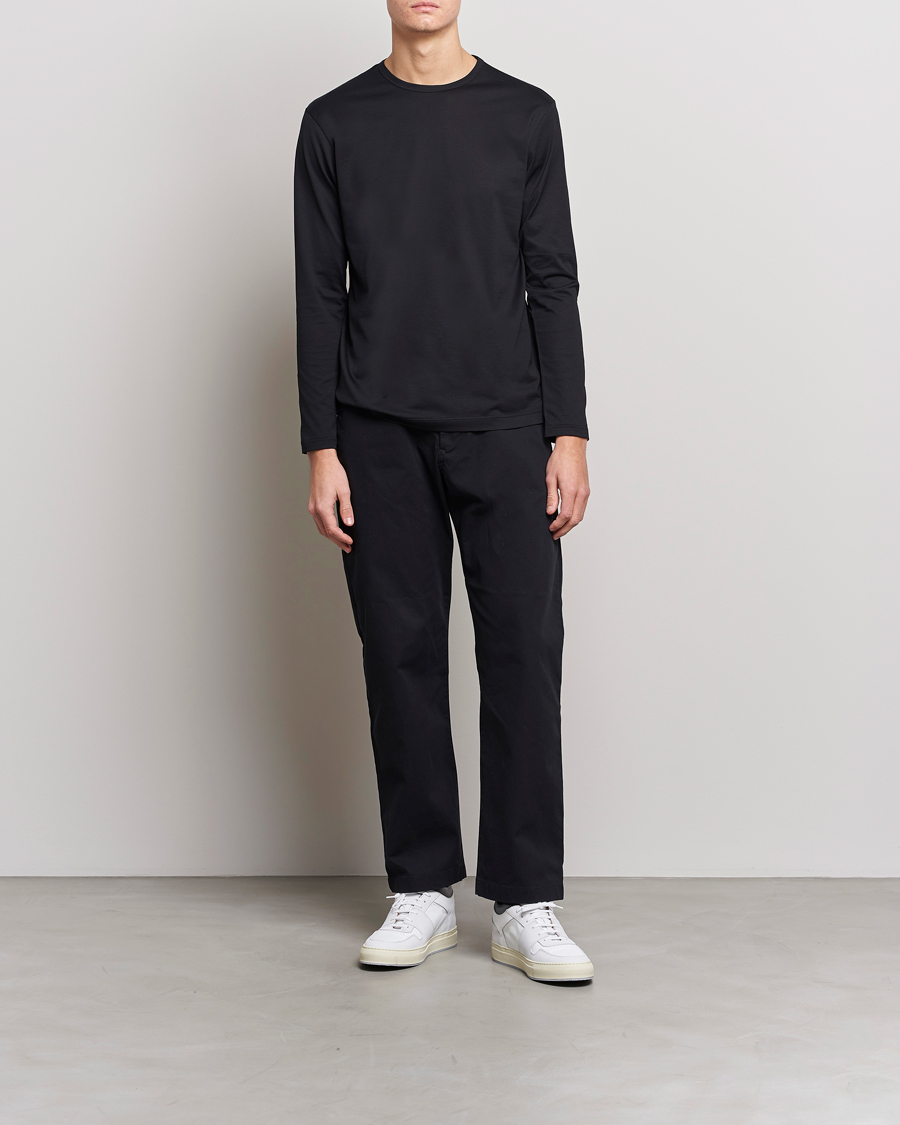 Herre | T-Shirts | Sunspel | Long Sleeve Crew Neck Cotton Tee Black