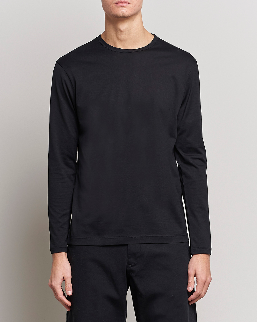 Herre | Sorte t-shirts | Sunspel | Long Sleeve Crew Neck Cotton Tee Black