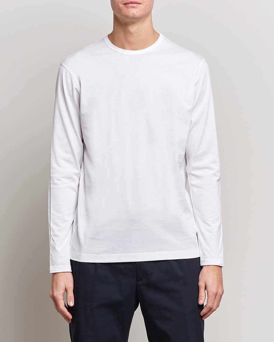 Herre | Langærmede t-shirts | Sunspel | Long Sleeve Crew Neck Cotton Tee White