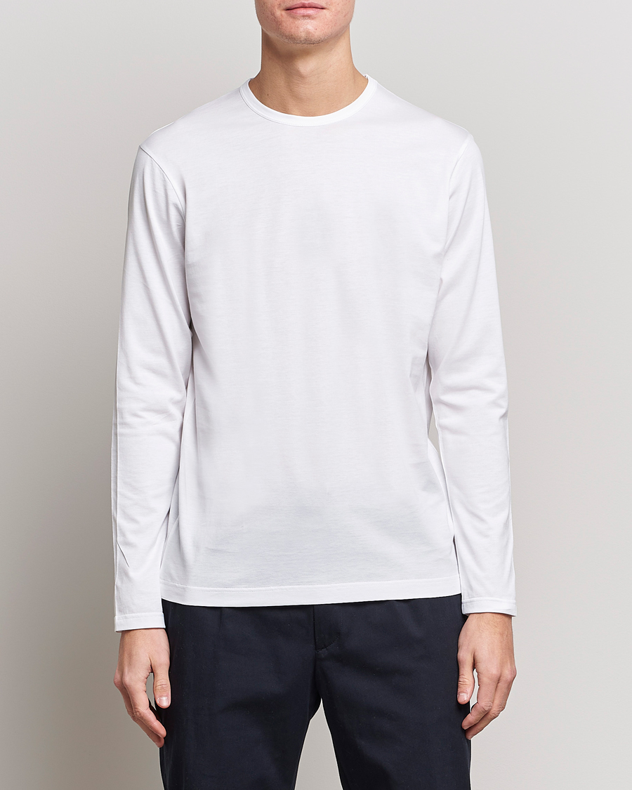 Herr |  | Sunspel | Long Sleeve Crew Neck Cotton Tee White