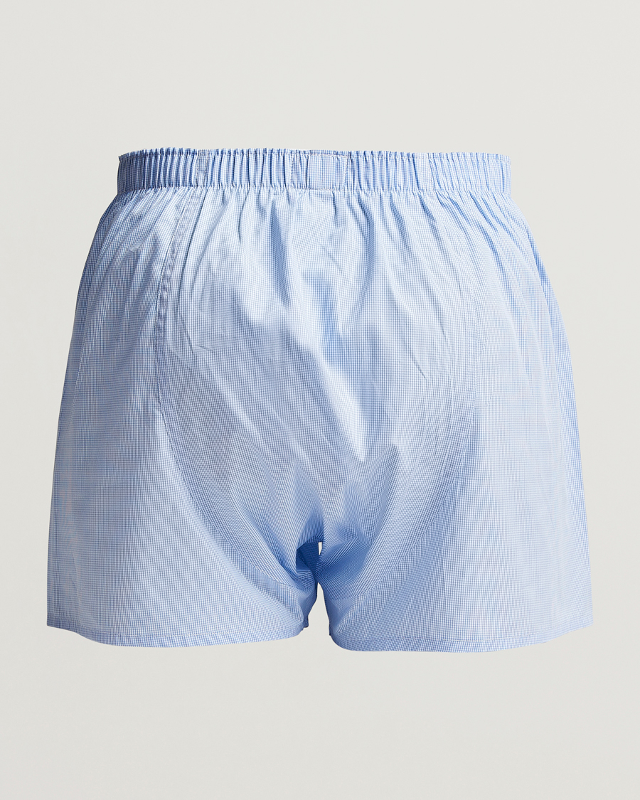 Herre |  | Sunspel | Classic Woven Cotton Boxer Shorts Light Blue Gingham
