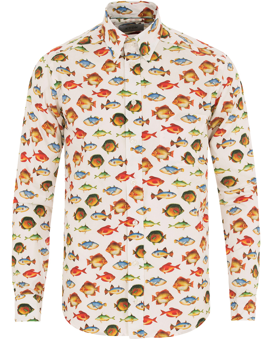 Herre | Skjorter | Eton | Slim Fit Twill Printed Fish Shirt White