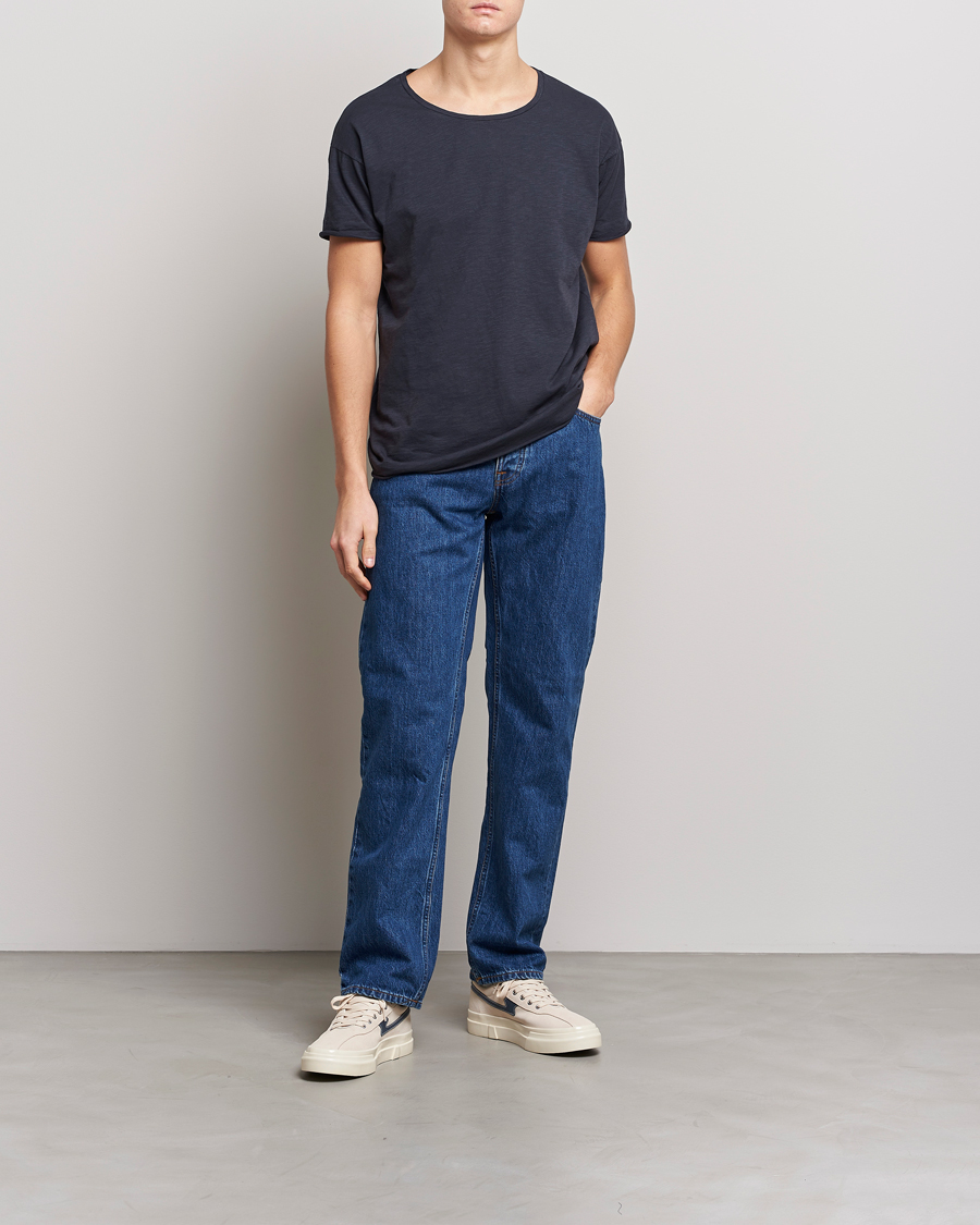 Herre | T-Shirts | Nudie Jeans | Roger Slub Crew Neck Tee Navy