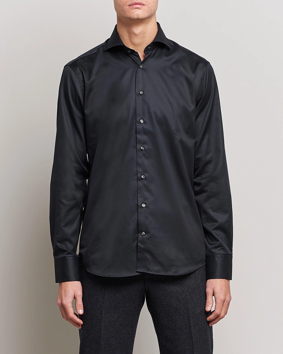 Herre | Businesskjorter | Stenströms | Fitted Body Contrast Shirt Black