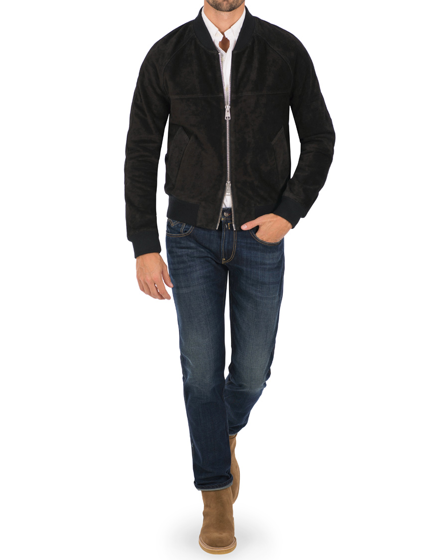 Herre | Jakker | AMI | Suede Bomber Jacket Black