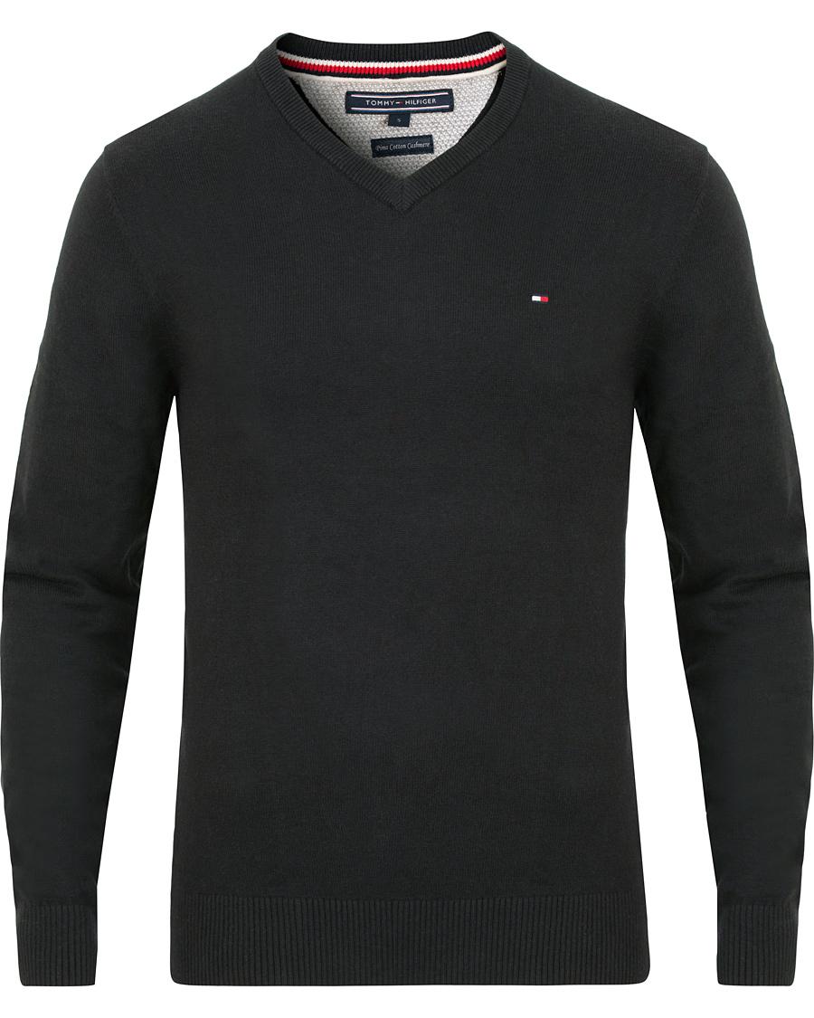 Herre | Trøjer | Tommy Hilfiger | Pima Cotton/Cashmere V-Neck Pullover Flag Black