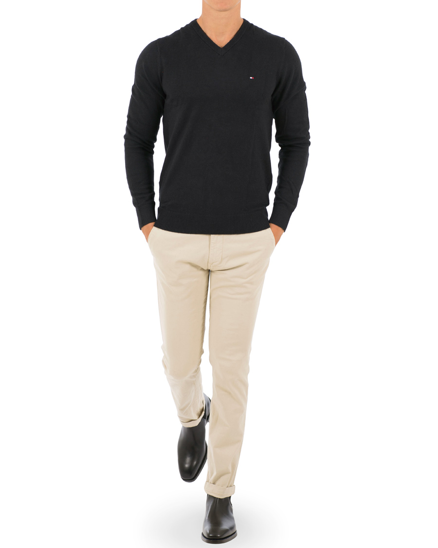 Herre | Trøjer | Tommy Hilfiger | Pima Cotton/Cashmere V-Neck Pullover Flag Black