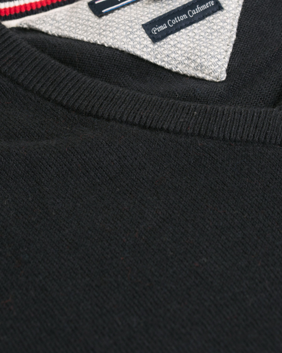 Herre | Trøjer | Tommy Hilfiger | Pima Cotton/Cashmere V-Neck Pullover Flag Black